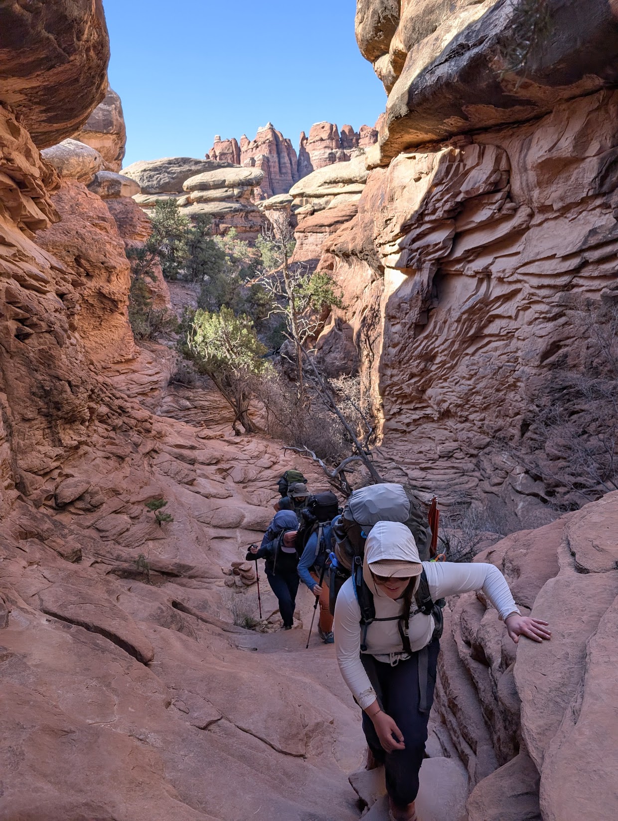 A picture taken from below a rock formation