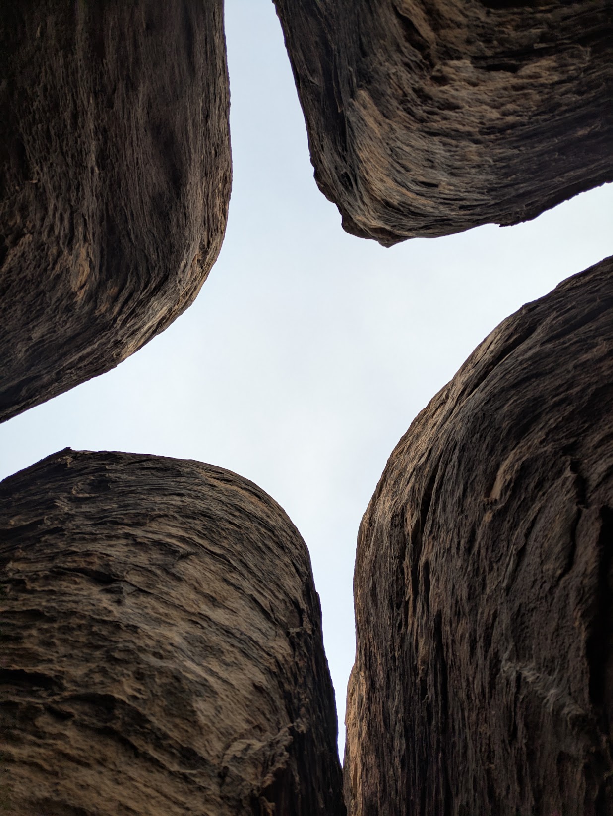 A picture taken from below a rock formation